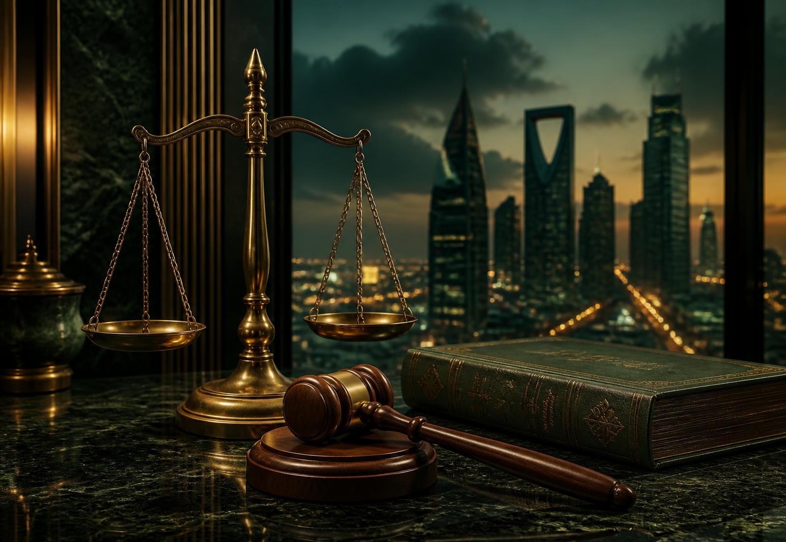 ميزان العدالة ومطرقة القضاء أمام أفق مدينة الرياض